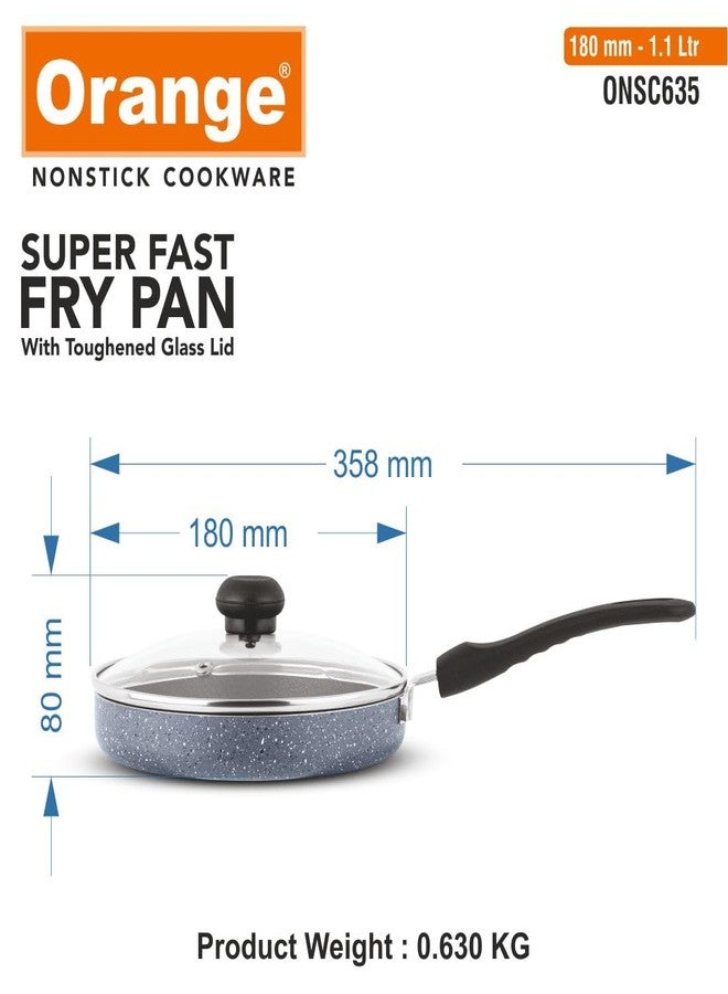 Orange Granico Series Nonstick Super Fast Fry Pan with Glass Lid (180mm, 1.1 Litre Capacity) | 2 Layer Coating | Egg Fry/Omlette/Pizza | Cool Touch Bakelite Handle | 2.6mm Thickness | Granico Finish - Image 4